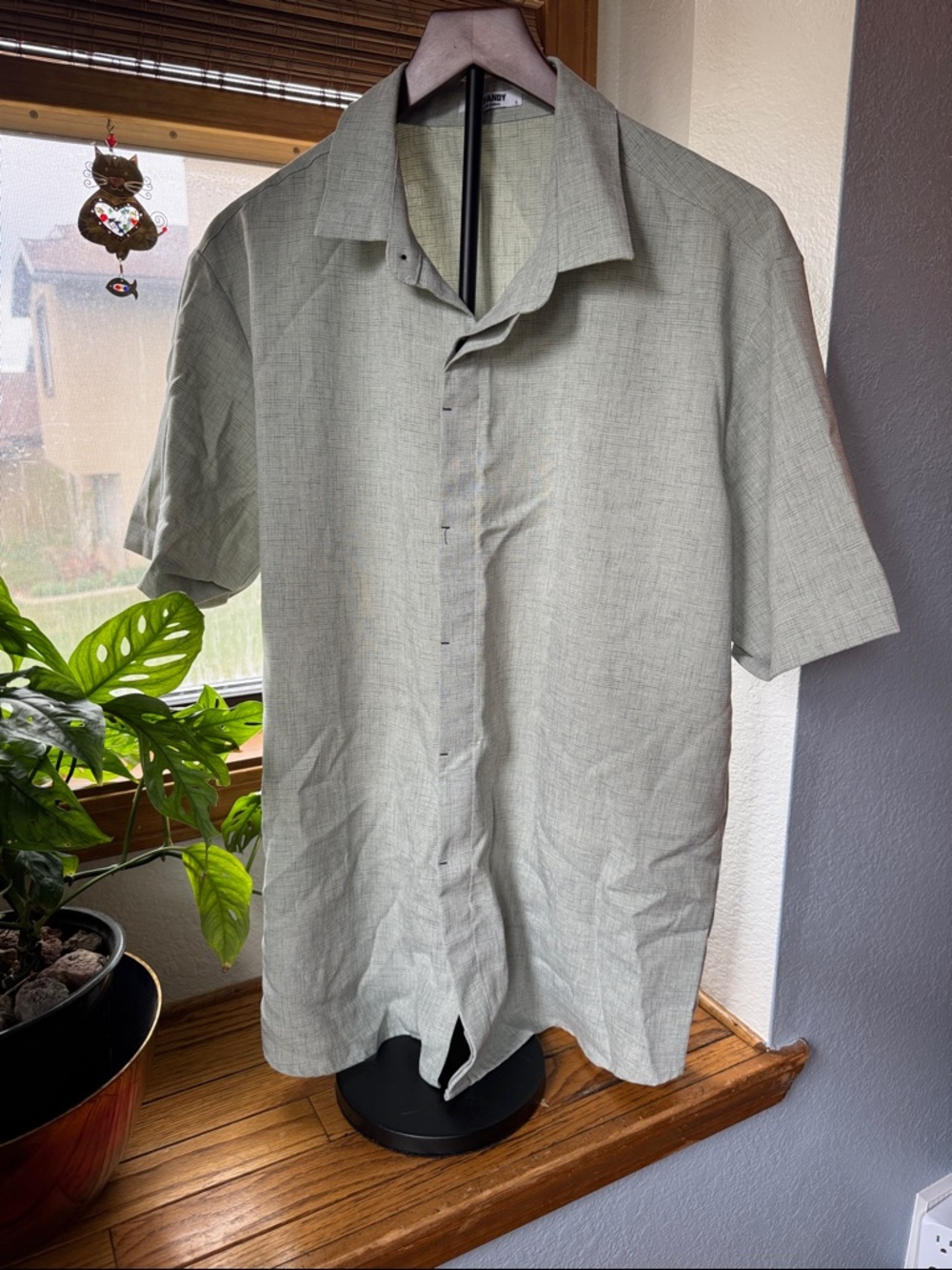 COOFANDY Men's Linen Blend Short Sleeve Button Down Shirt - Sage Green - Size L